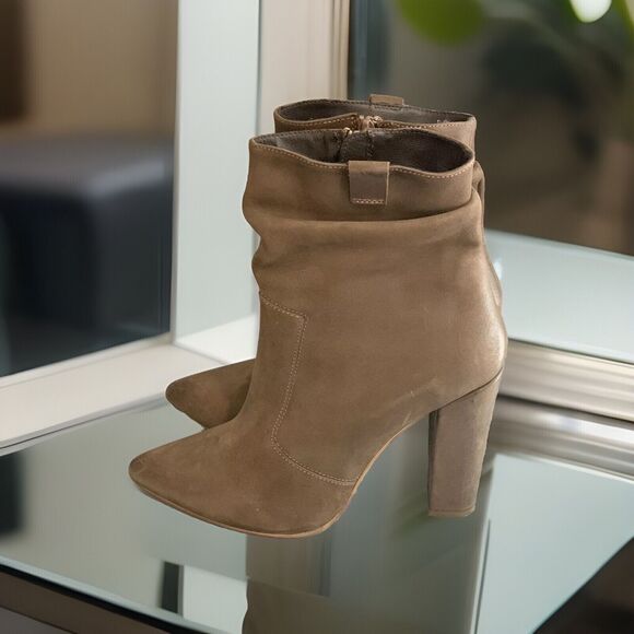 Steve Madden Ruling Taupe Leather Suede High Heel Ankle boots Size 10 - Picture 3 of 9